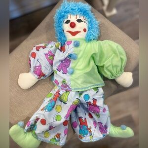 Vintage Handmade Clown Doll with Blue Hair